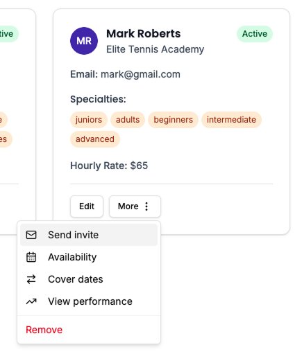 Coach card More menu with Send invite option