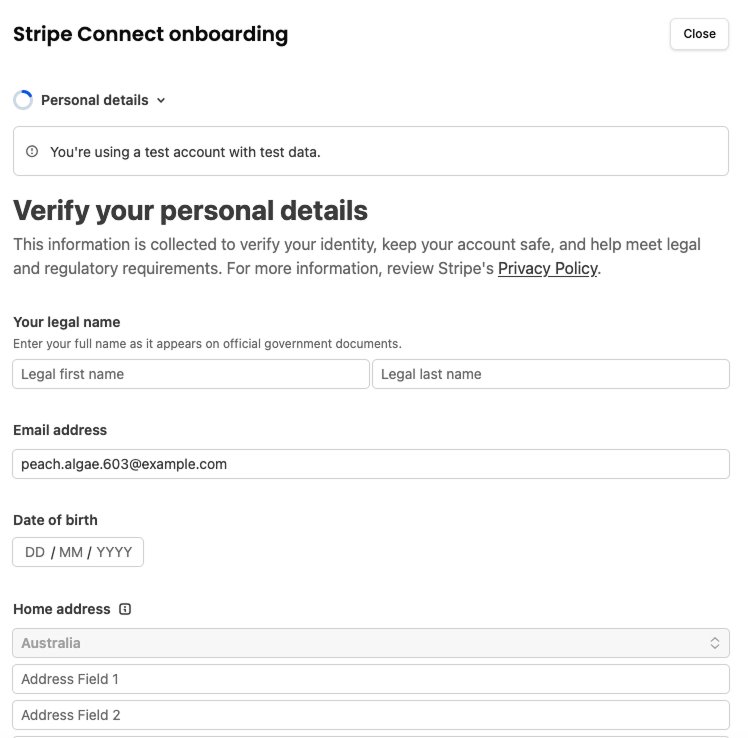 Stripe Connect embedded onboarding component for personal details verification