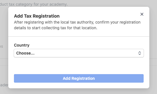 Screenshot of ConnectTaxRegistrations with add registration