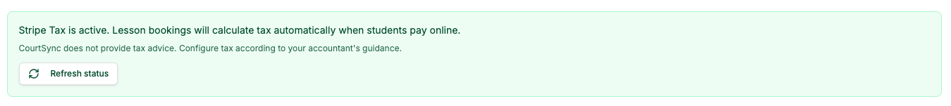 Screenshot of Stripe Tax active status in payment settings